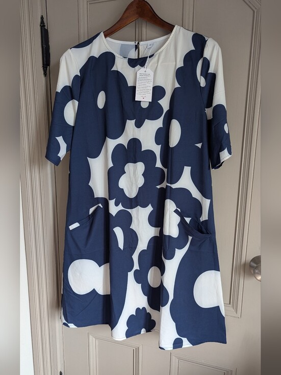 Made with Love Dresses & Skirts - Navy & White Floral Shift Dress/ Swim Cover-up
